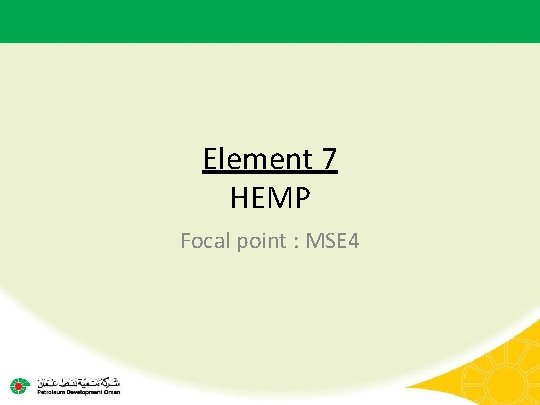 Element 7 HEMP Focal point : MSE 4 