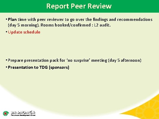 Report Peer Review • Plan time with peer reviewer to go over the findings