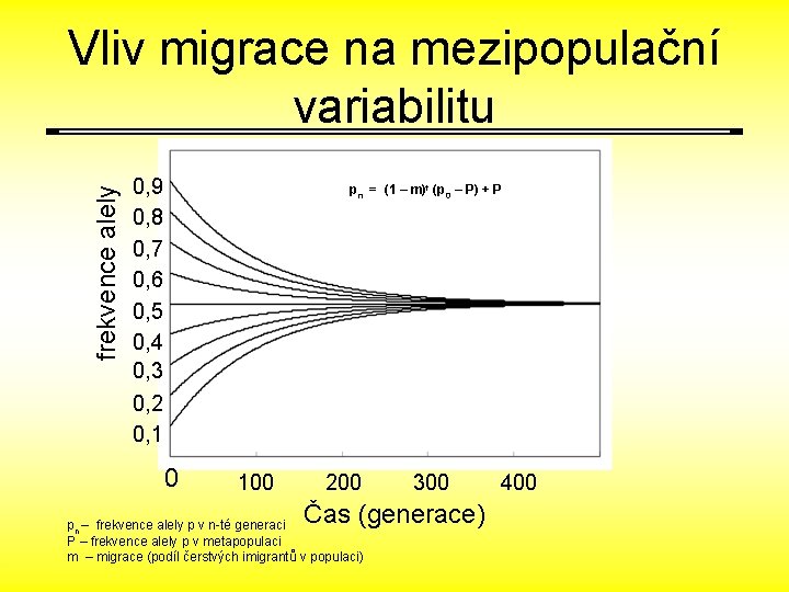 frekvence alely Vliv migrace na mezipopulační variabilitu 0, 9 0, 8 0, 7 0,