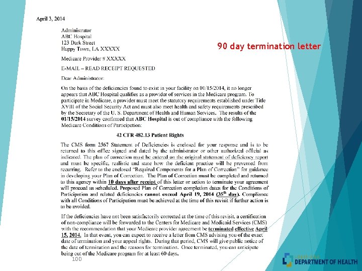 90 day termination letter 100 