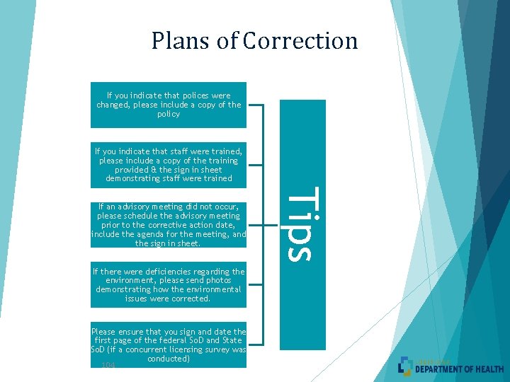 Plans of Correction If you indicate that polices were changed, please include a copy