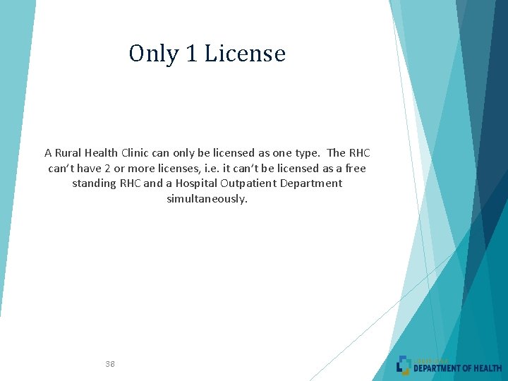 Only 1 License A Rural Health Clinic can only be licensed as one type.