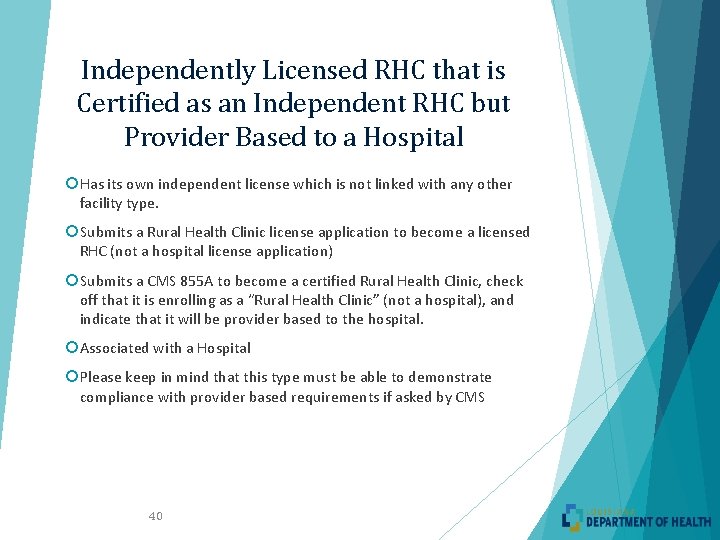 Independently Licensed RHC that is Certified as an Independent RHC but Provider Based to