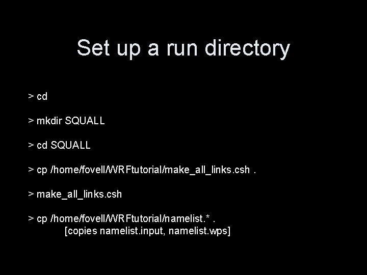 Set up a run directory > cd > mkdir SQUALL > cd SQUALL >