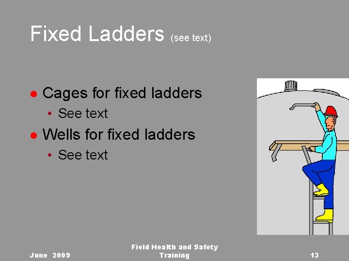 Fixed Ladders (see text) l Cages for fixed ladders • See text l Wells