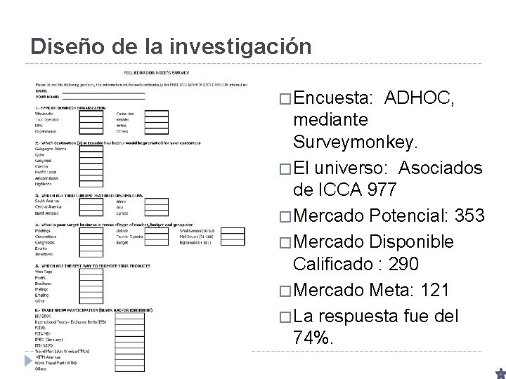 Diseño de la investigación � Encuesta: ADHOC, mediante Surveymonkey. � El universo: Asociados de