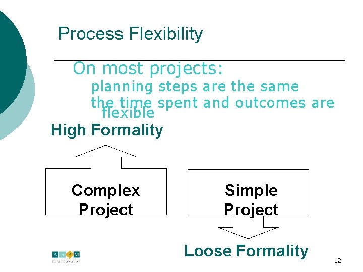 Process Flexibility On most projects: planning steps are the same the time spent and