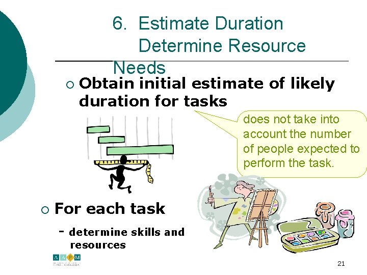 6. Estimate Duration Determine Resource Needs ¡ Obtain initial estimate of likely duration for