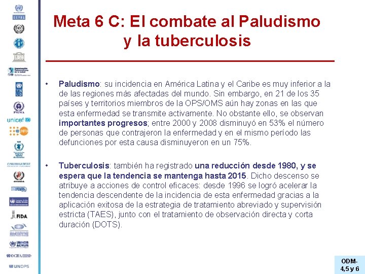 Meta 6 C: El combate al Paludismo y la tuberculosis • Paludismo: su incidencia