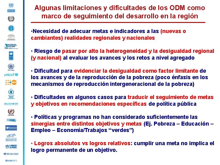 Algunas limitaciones y dificultades de los ODM como marco de seguimiento del desarrollo en