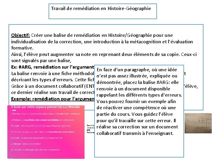 Travail de remédiation en Histoire-Géographie Objectif: Créer une balise de remédiation en Histoire/Géographie pour