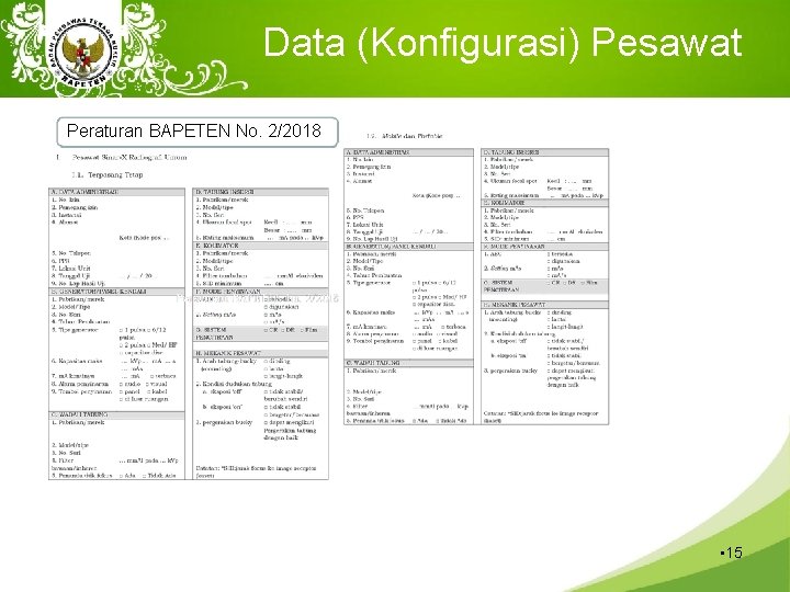 Data (Konfigurasi) Pesawat Peraturan BAPETEN No. 2/2018 • 15 