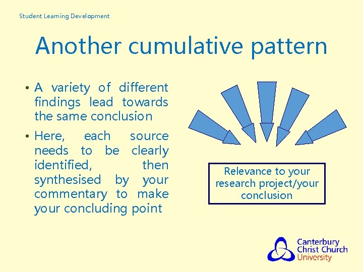 Student Learning Development Another cumulative pattern • A variety of different findings lead towards
