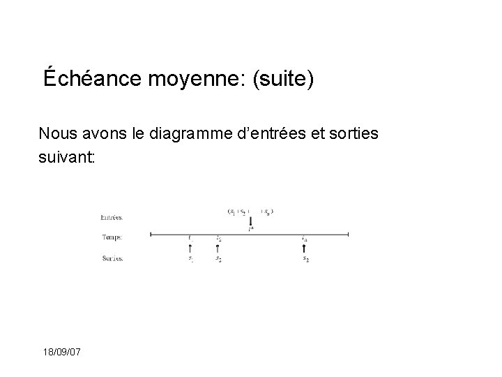 Échéance moyenne: (suite) Nous avons le diagramme d’entrées et sorties suivant: 18/09/07 