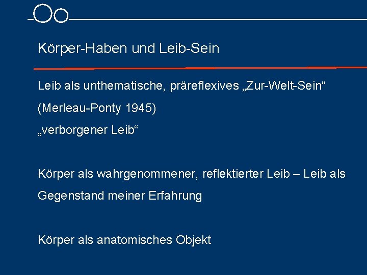 Körper Haben und Leib Sein Leib als unthematische, präreflexives „Zur Welt Sein“ (Merleau Ponty