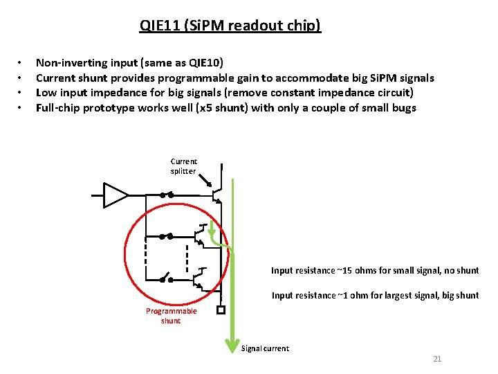 QIE 11 (Si. PM readout chip) • • Non-inverting input (same as QIE 10)