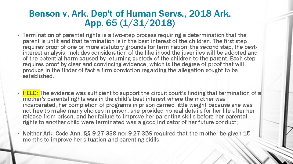 Benson v. Ark. Dep't of Human Servs. , 2018 Ark. App. 65 (1/31/2018) •