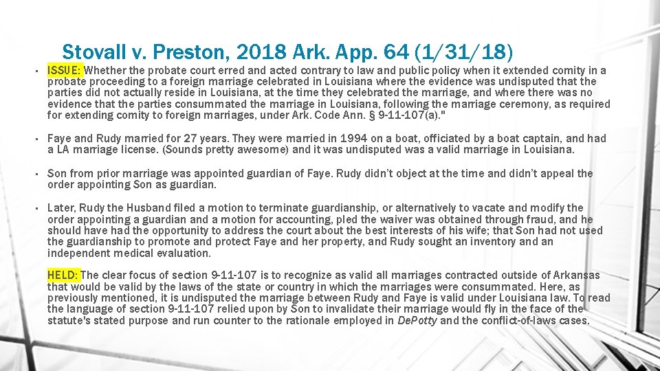Stovall v. Preston, 2018 Ark. App. 64 (1/31/18) • ISSUE: Whether the probate court