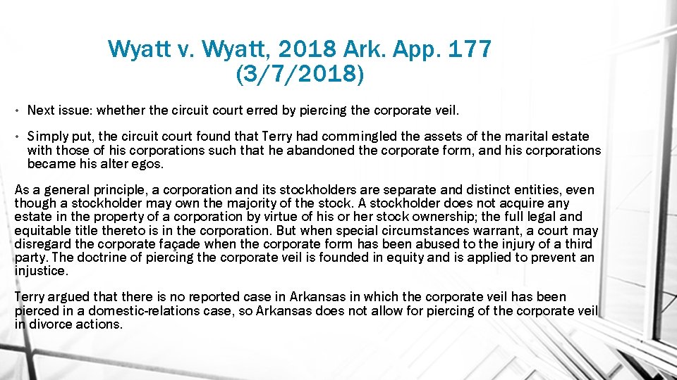 Wyatt v. Wyatt, 2018 Ark. App. 177 (3/7/2018) • Next issue: whether the circuit