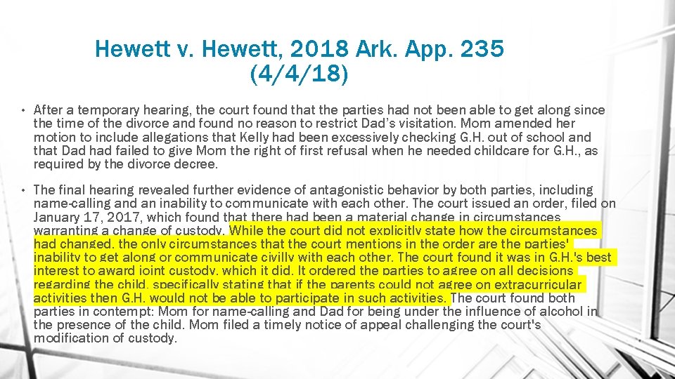 Hewett v. Hewett, 2018 Ark. App. 235 (4/4/18) • After a temporary hearing, the