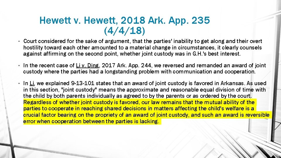 Hewett v. Hewett, 2018 Ark. App. 235 (4/4/18) • Court considered for the sake