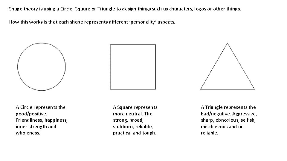 Shape theory is using a Circle, Square or Triangle to design things such as