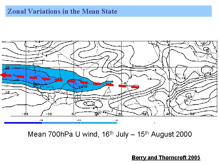 Zonal Variations in the Mean State Mean 700 h. Pa U wind, 16 th