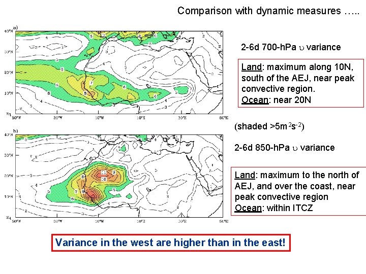 Comparison with dynamic measures …. . 2 -6 d 700 -h. Pa variance Land: