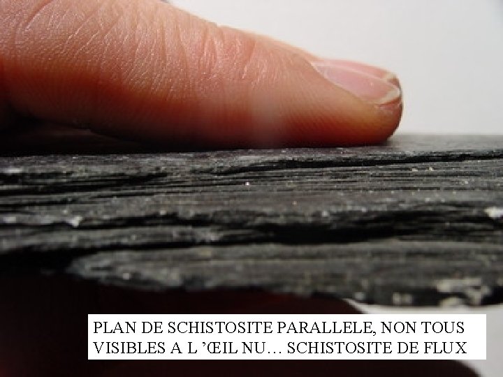 PLAN DE SCHISTOSITE PARALLELE, NON TOUS VISIBLES A L ’ŒIL NU… SCHISTOSITE DE FLUX