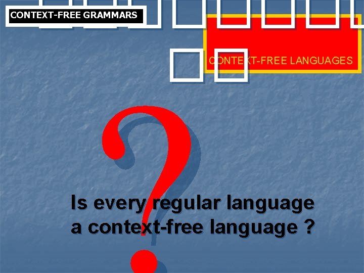 ���� �� CONTEXT-FREE GRAMMARS CONTEXT-FREE LANGUAGES Is every regular language a context-free language ?