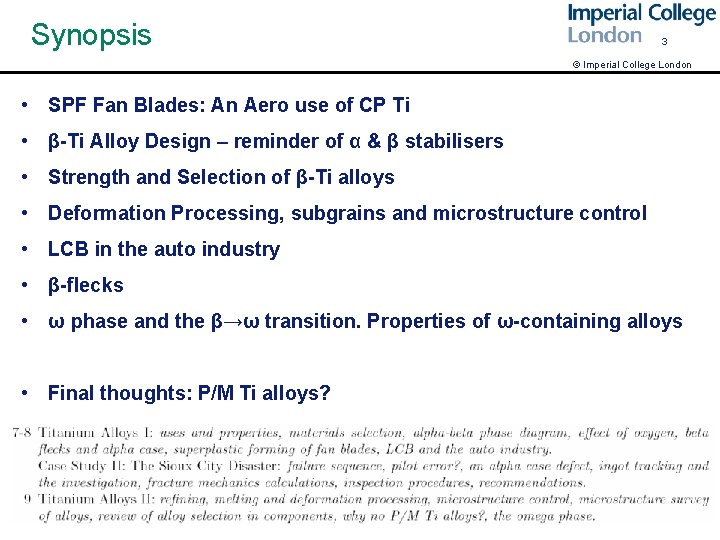 Synopsis 3 © Imperial College London • SPF Fan Blades: An Aero use of