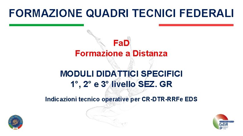 FORMAZIONE QUADRI TECNICI FEDERALI Fa. D Formazione a Distanza MODULI DIDATTICI SPECIFICI 1°, 2°