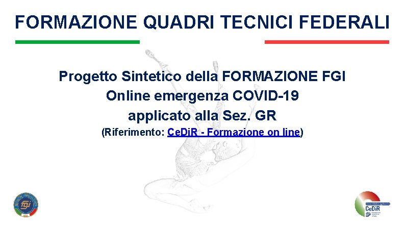 FORMAZIONE QUADRI TECNICI FEDERALI Progetto Sintetico della FORMAZIONE FGI Online emergenza COVID-19 applicato alla