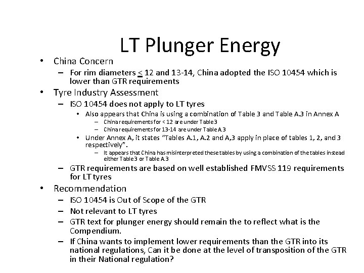  • China Concern LT Plunger Energy – For rim diameters < 12 and