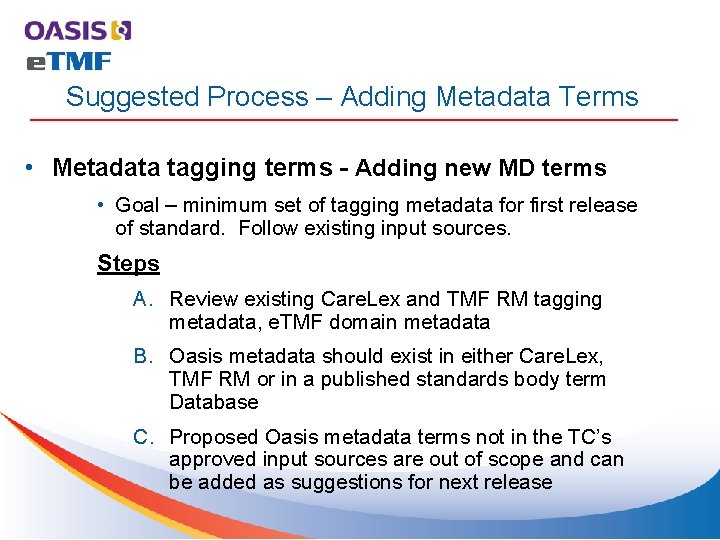 Suggested Process – Adding Metadata Terms • Metadata tagging terms - Adding new MD