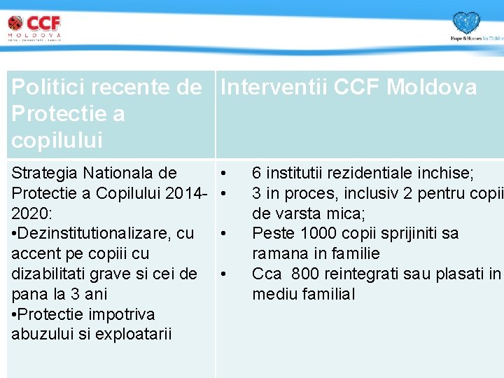 Politici recente de Interventii CCF Moldova Protectie a copilului Strategia Nationala de Protectie a