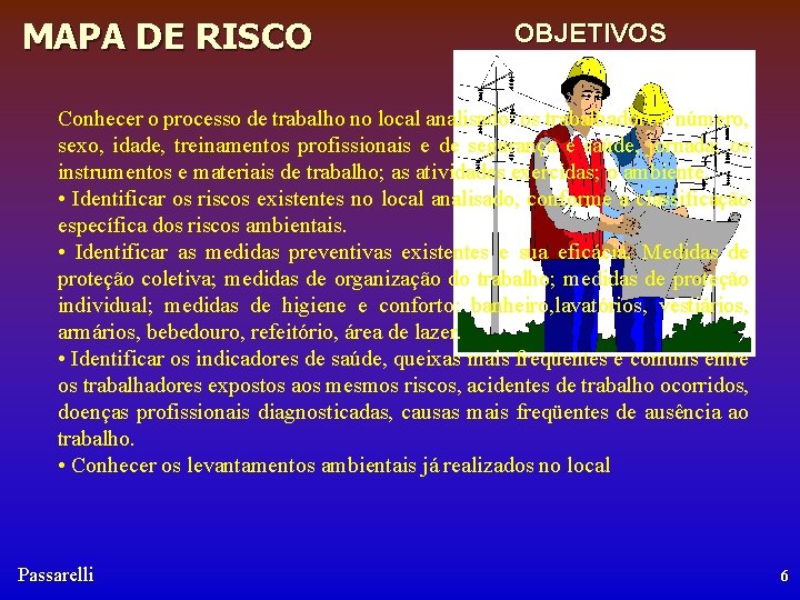 MAPA DE RISCO OBJETIVOS Conhecer o processo de trabalho no local analisado: os trabalhadores: