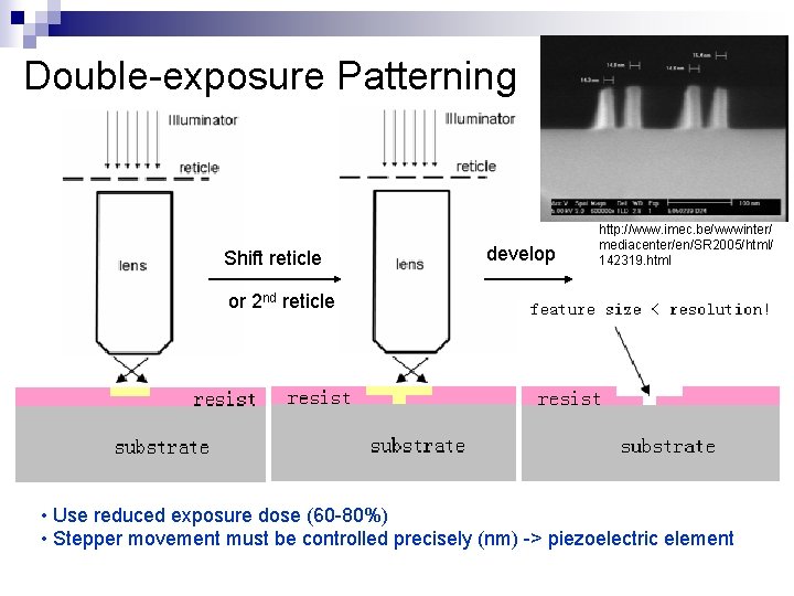 Double-exposure Patterning Shift reticle develop http: //www. imec. be/wwwinter/ mediacenter/en/SR 2005/html/ 142319. html or