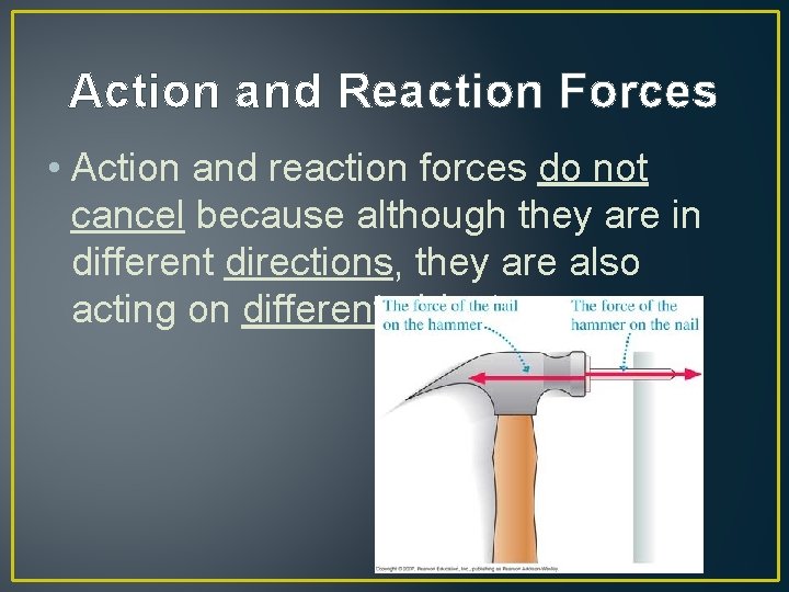 Action and Reaction Forces • Action and reaction forces do not cancel because although
