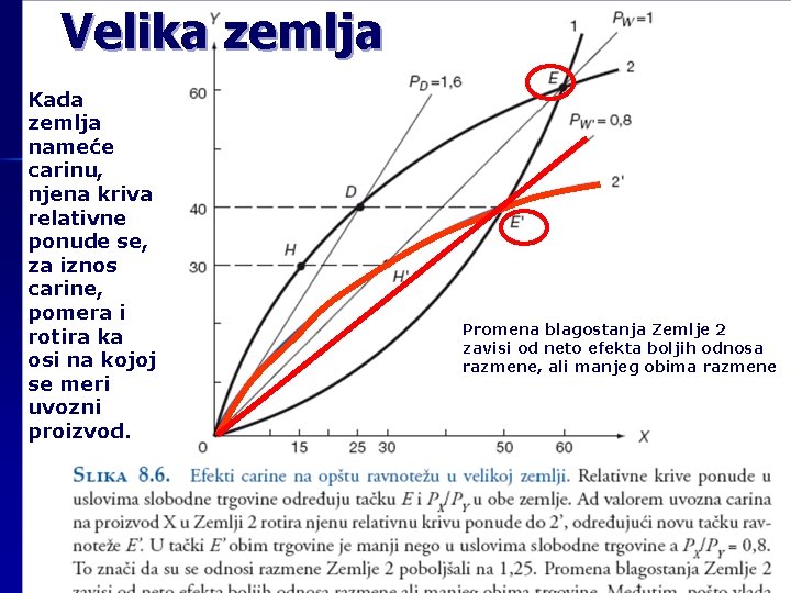 Velika zemlja Kada zemlja nameće carinu, njena kriva relativne ponude se, za iznos carine,