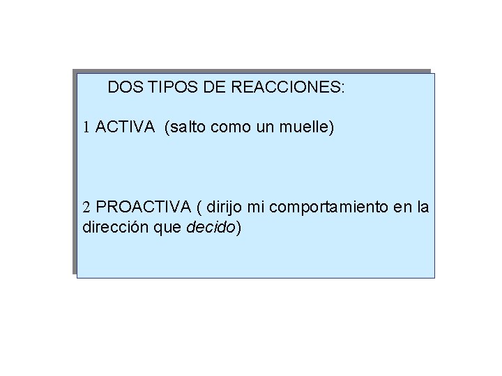 DOS TIPOS DE REACCIONES: 1 ACTIVA (salto como un muelle) 2 PROACTIVA ( dirijo