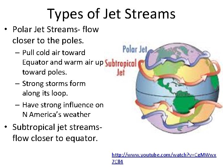 Types of Jet Streams • Polar Jet Streams- flow closer to the poles. –