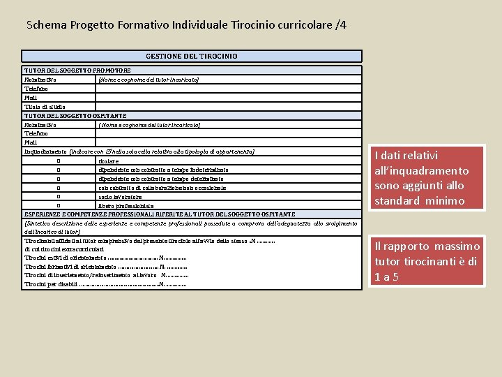 Schema Progetto Formativo Individuale Tirocinio curricolare /4 GESTIONE DEL TIROCINIO TUTOR DEL SOGGETTO PROMOTORE