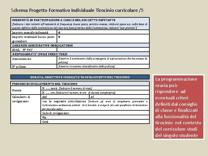 Schema Progetto Formativo Individuale Tirocinio curricolare /5 INDENNITÀ DI PARTECIPAZIONE A CARICO DEL SOGGETTO