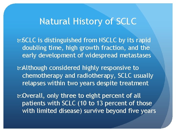 Natural History of SCLC is distinguished from NSCLC by its rapid doubling time, high