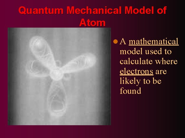 Quantum Mechanical Model of Atom l. A mathematical model used to calculate where electrons