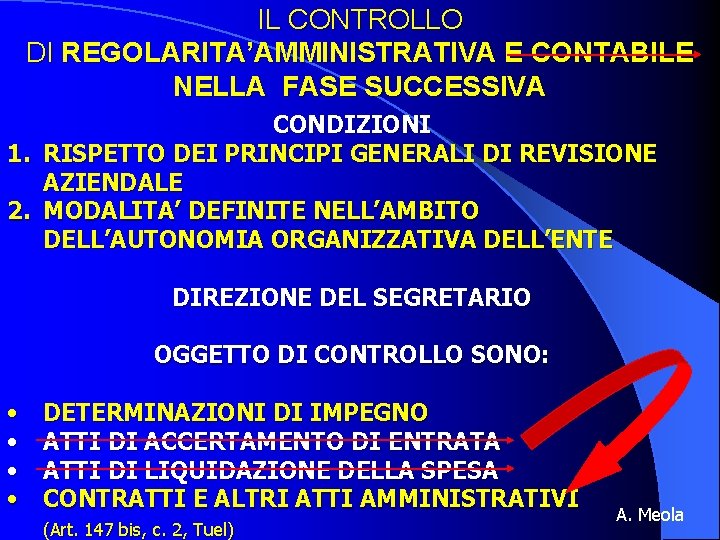 IL CONTROLLO DI REGOLARITA’AMMINISTRATIVA E CONTABILE NELLA FASE SUCCESSIVA CONDIZIONI 1. RISPETTO DEI PRINCIPI