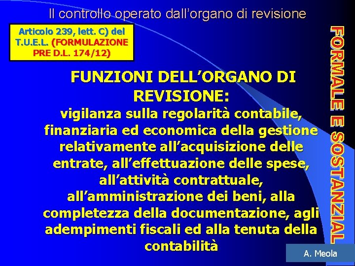 Il controllo operato dall’organo di revisione Articolo 239, lett. C) del T. U. E.