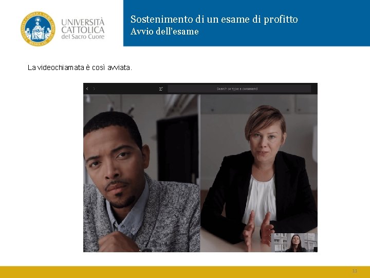 Sostenimento di un esame di profitto Avvio dell’esame La videochiamata è così avviata. 11