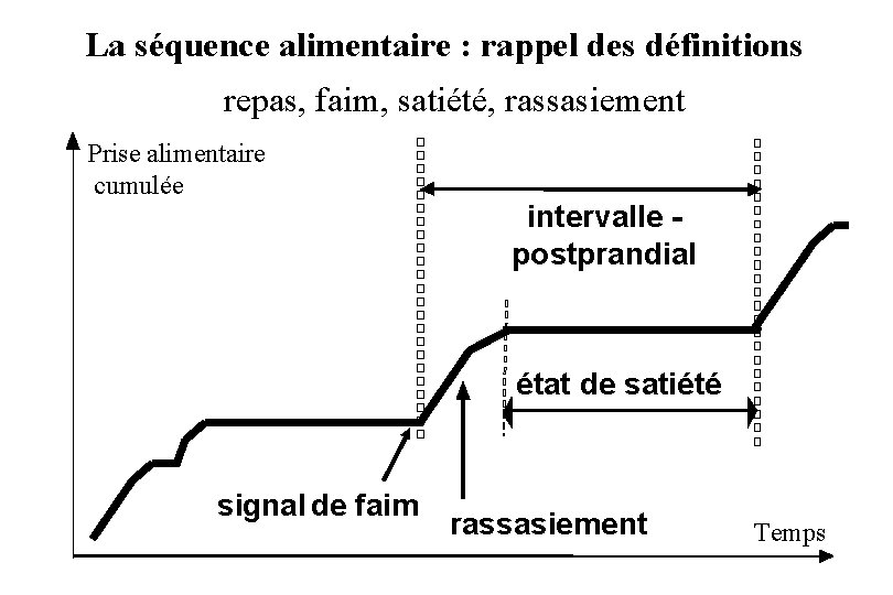 La séquence alimentaire : rappel des définitions repas, faim, satiété, rassasiement Prise alimentaire cumulée